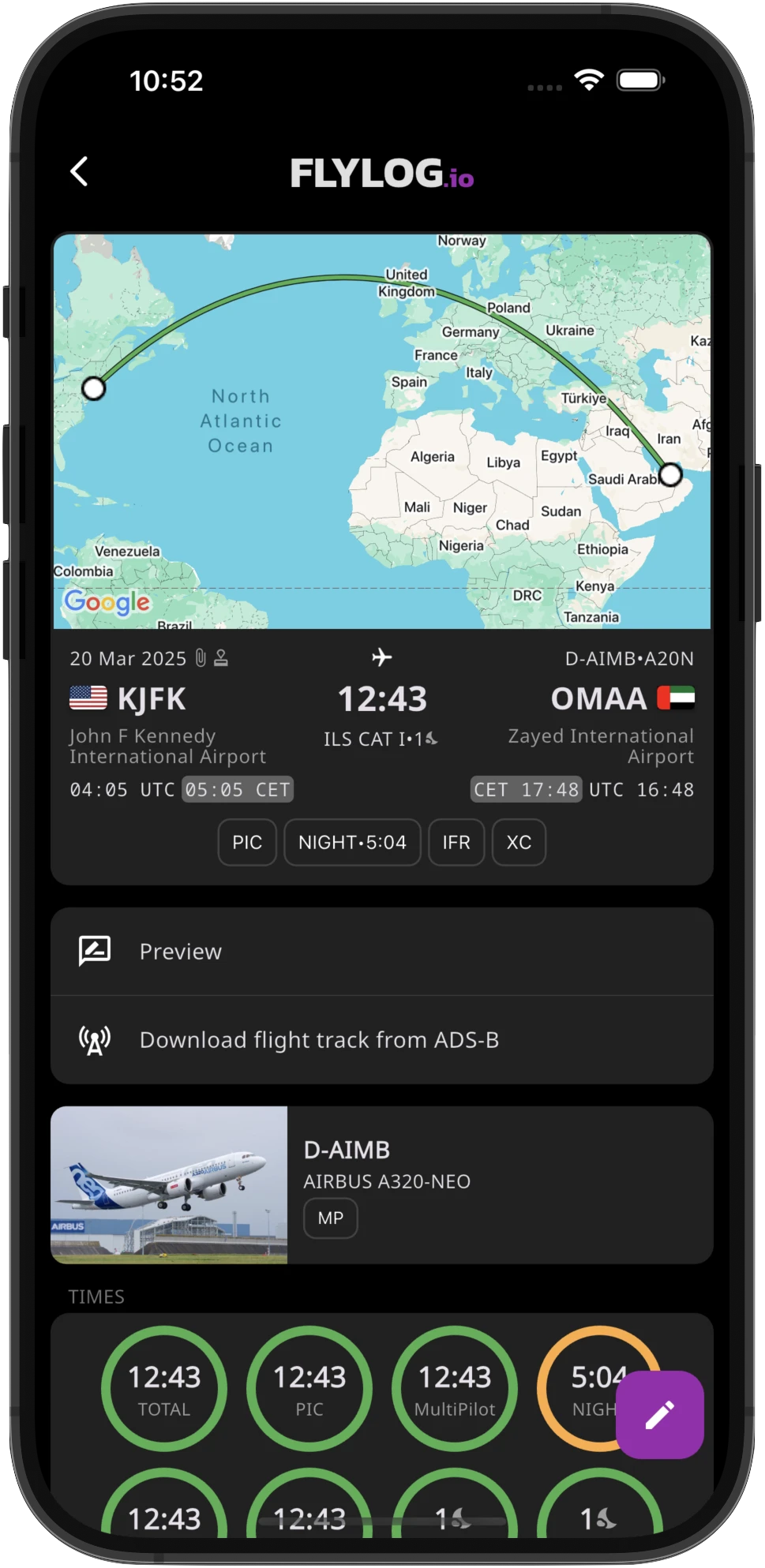 Electronic Pilot Logbook Detail