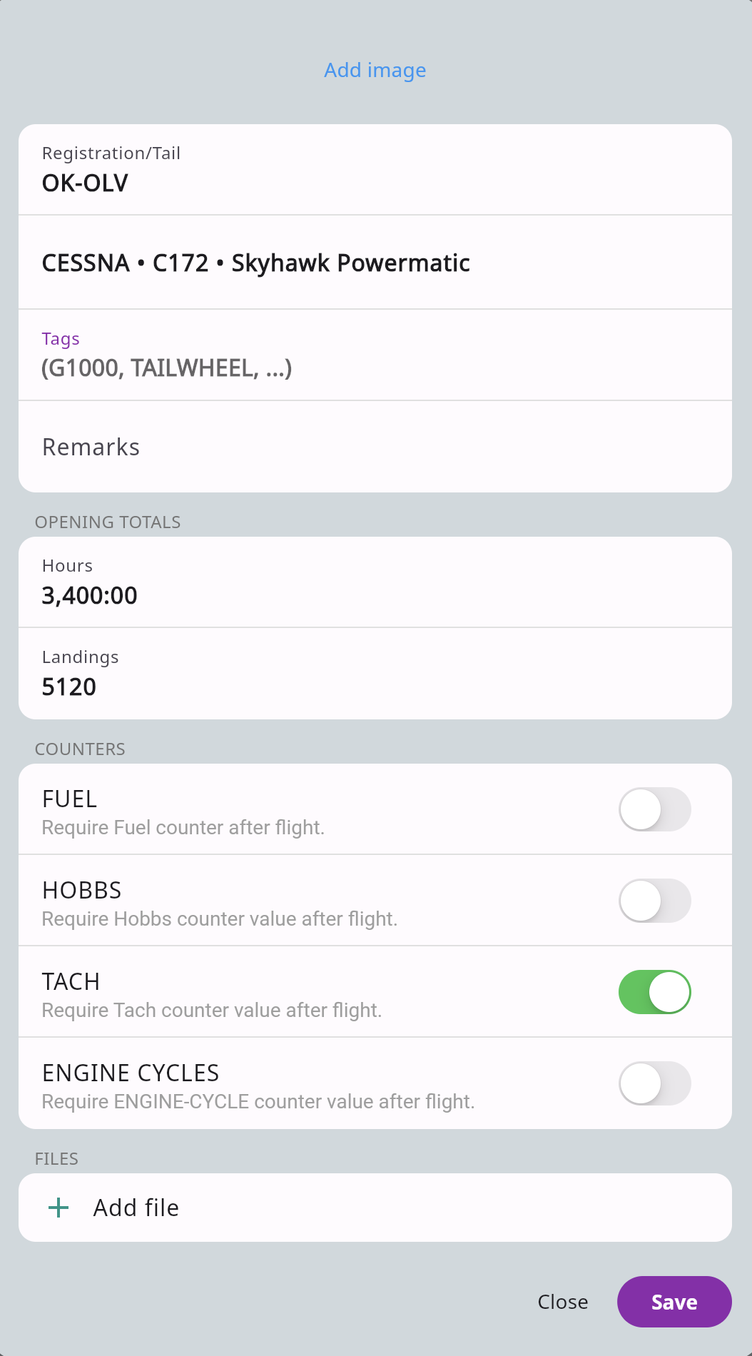 Set up essential information for each aircraft