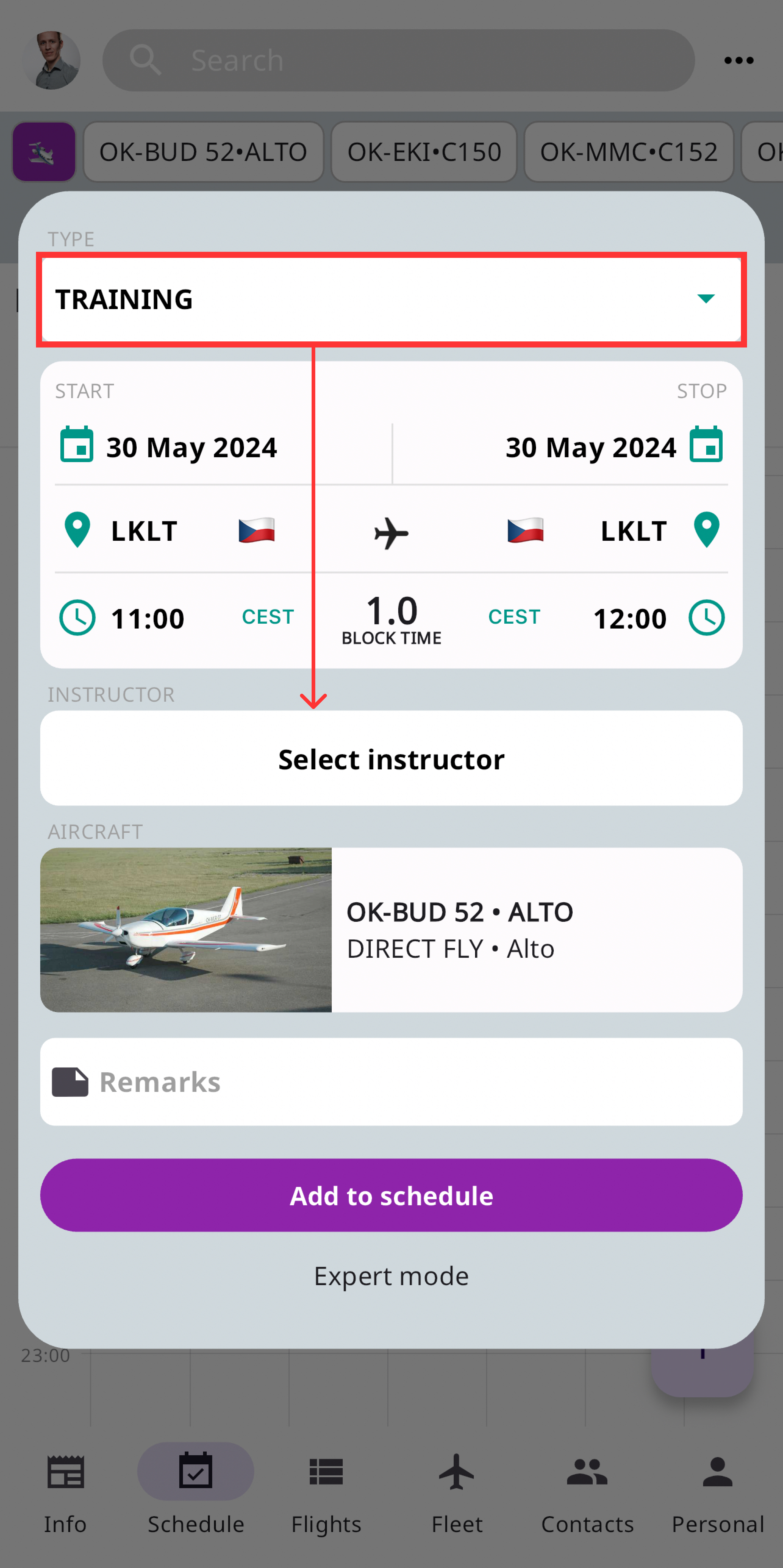 Select an instructor when booking a training