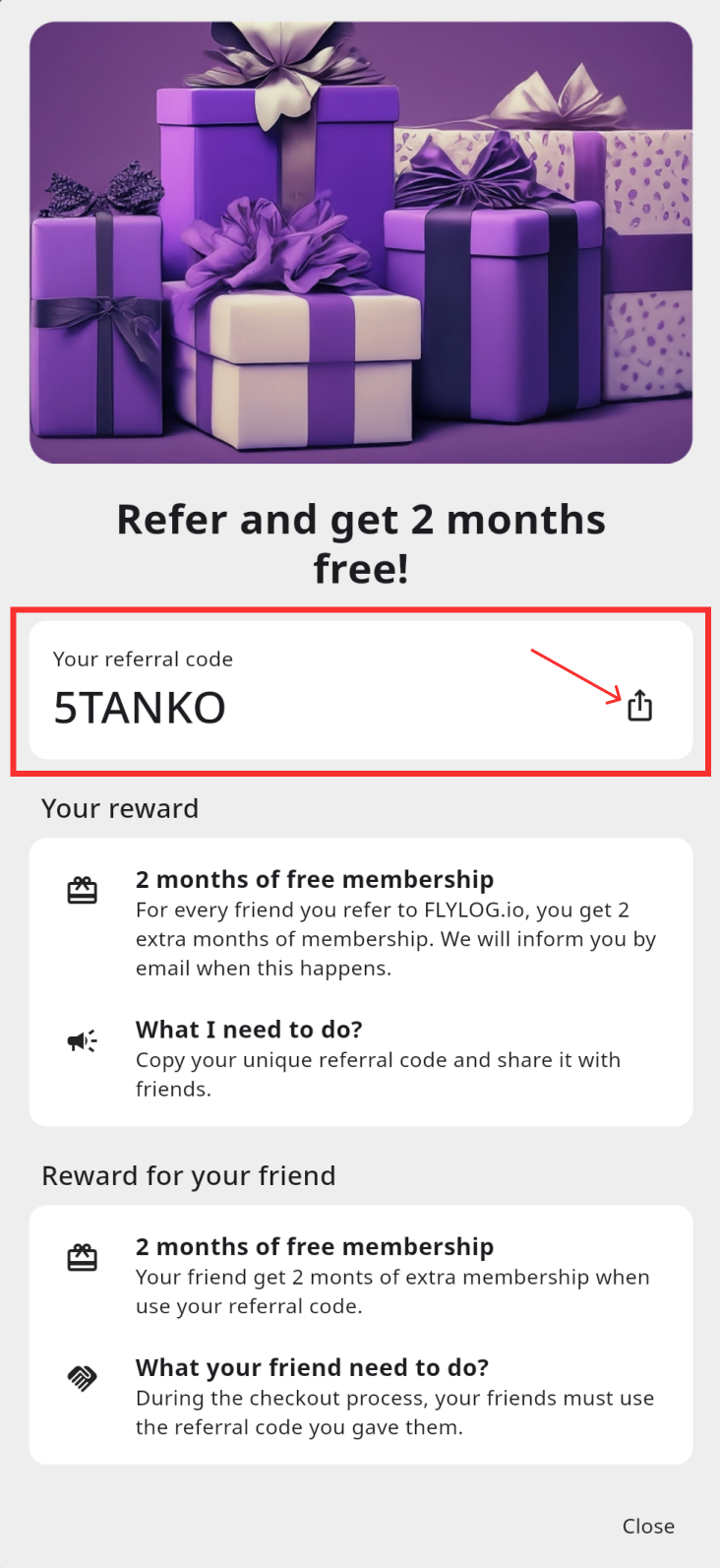 Copy and share your referral code