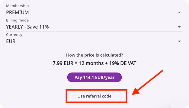 Fill in your referral code