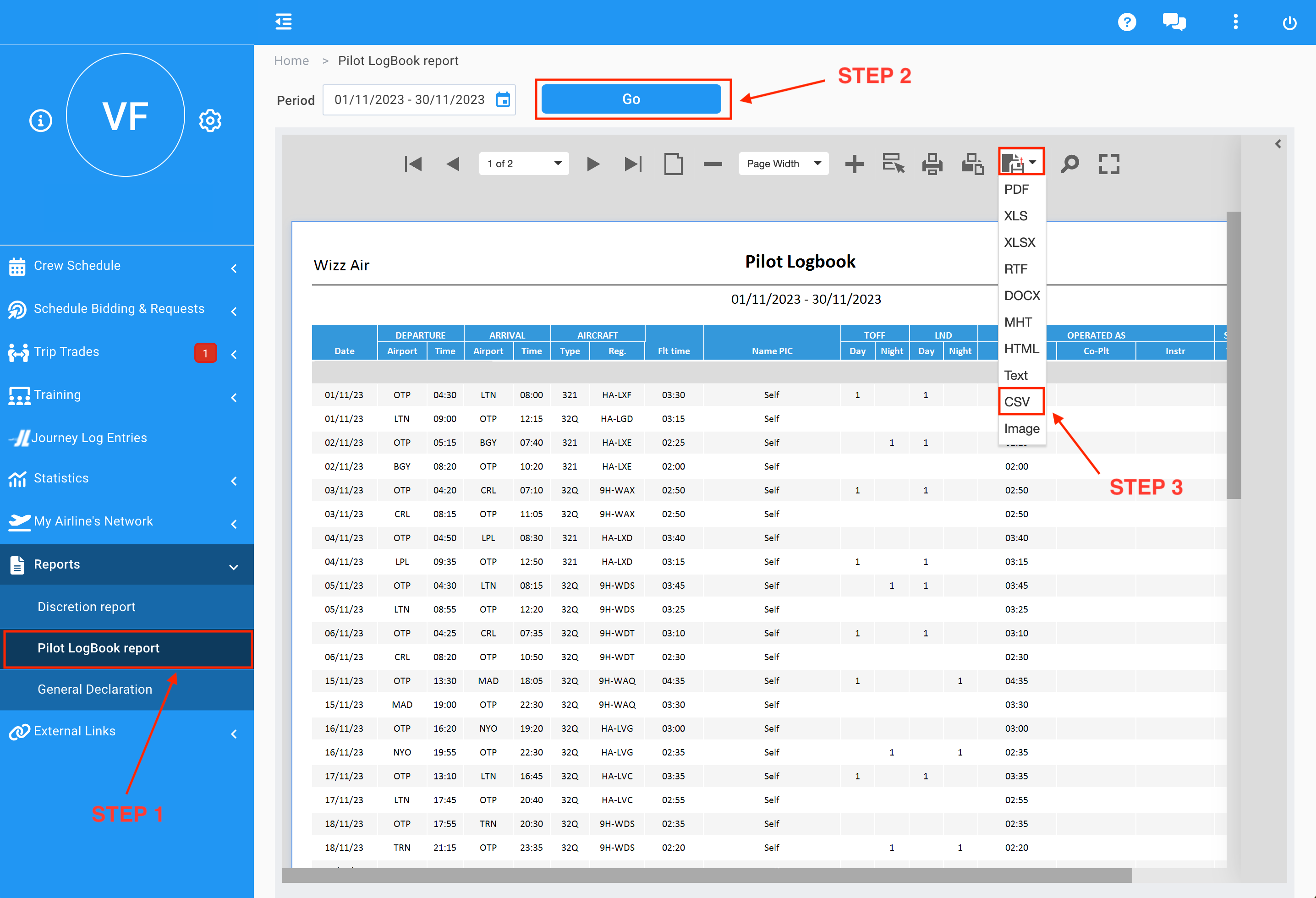 CSV export for new version of AIMS