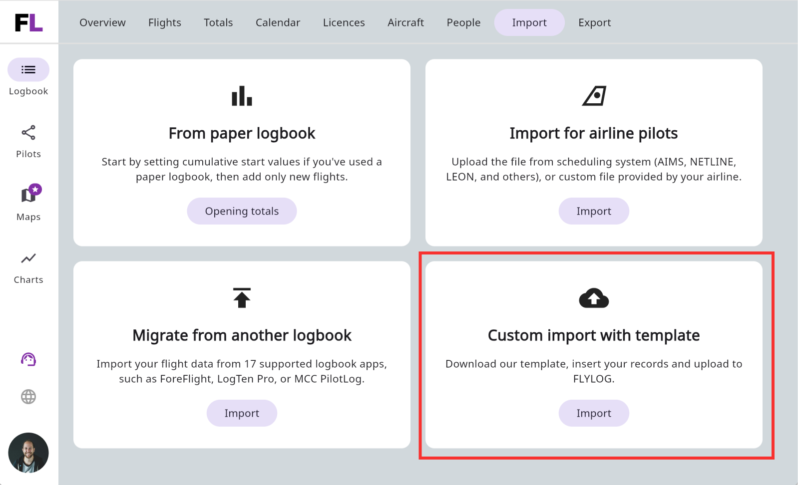 Custom import with template