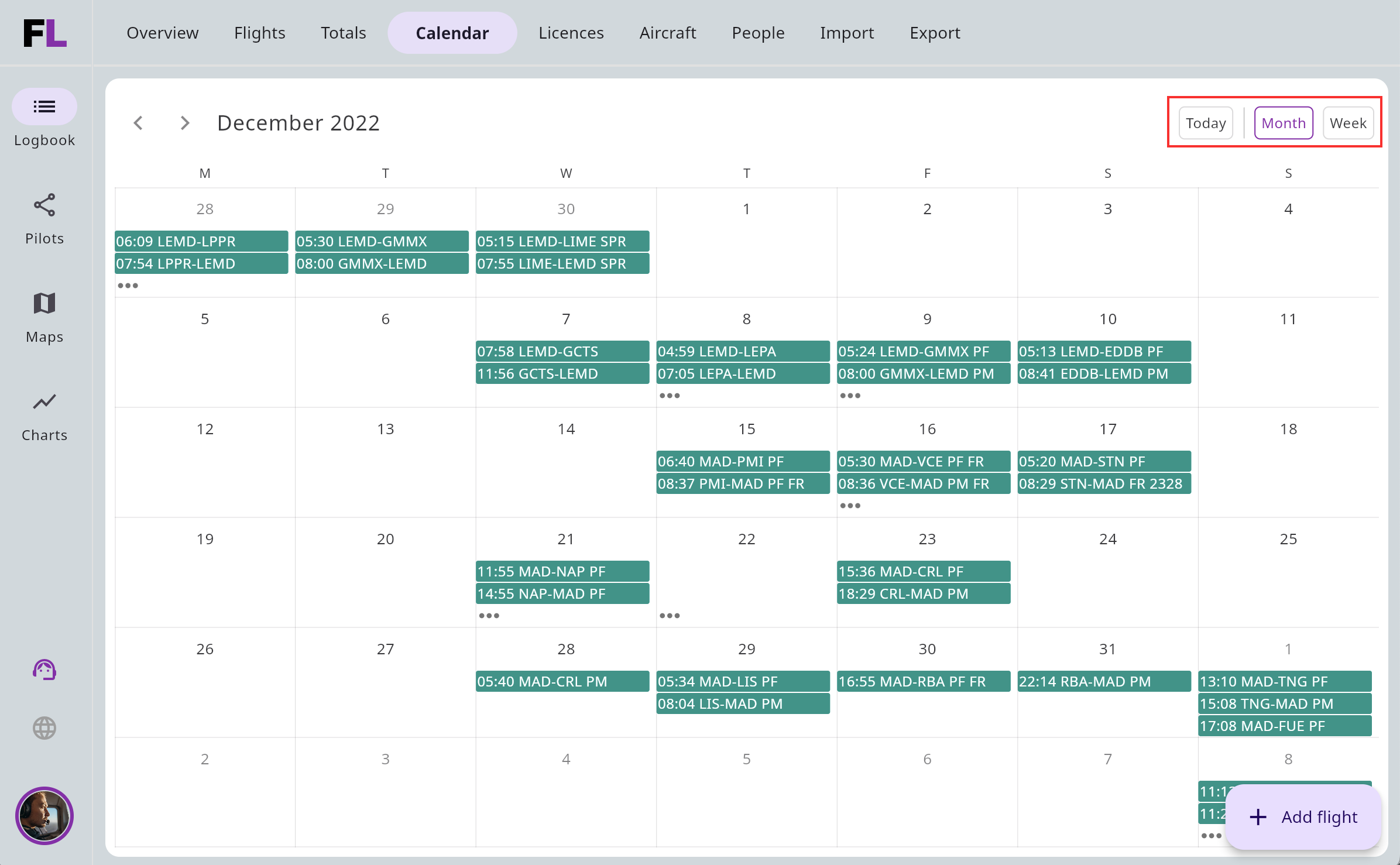 Calendar mode in the web app