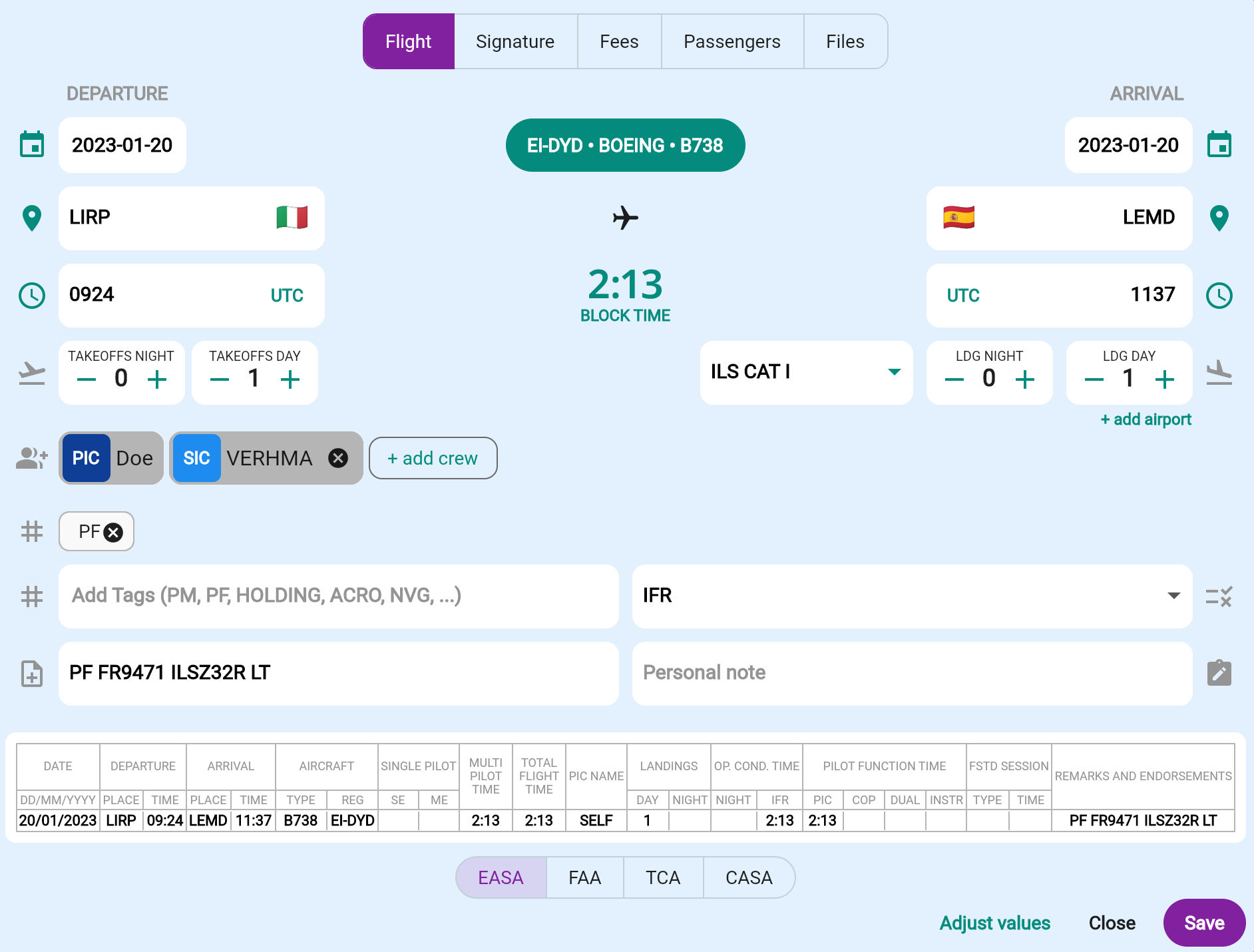 Web app flight record