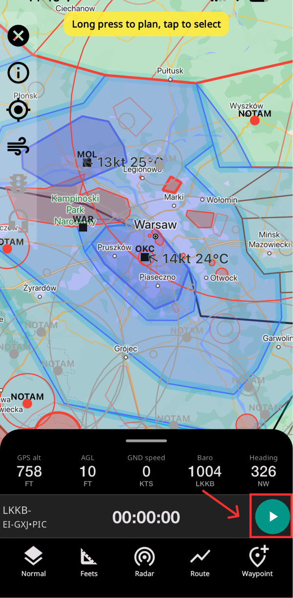 Flight recording in the mobile app