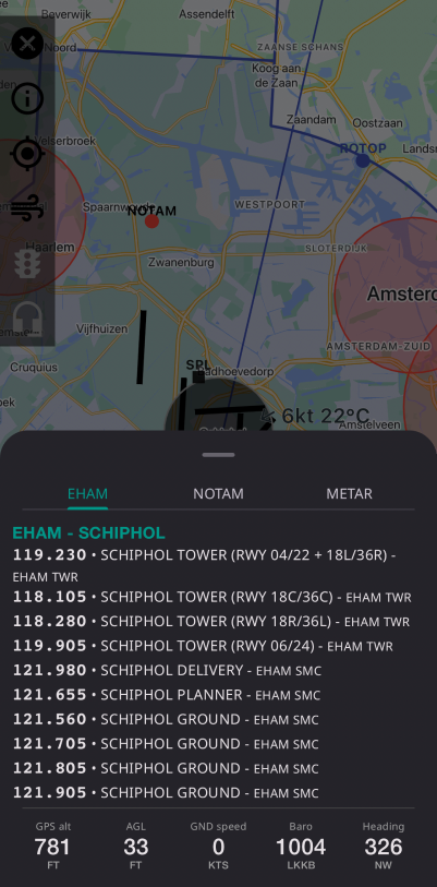 Radio frequencies in the mobile app