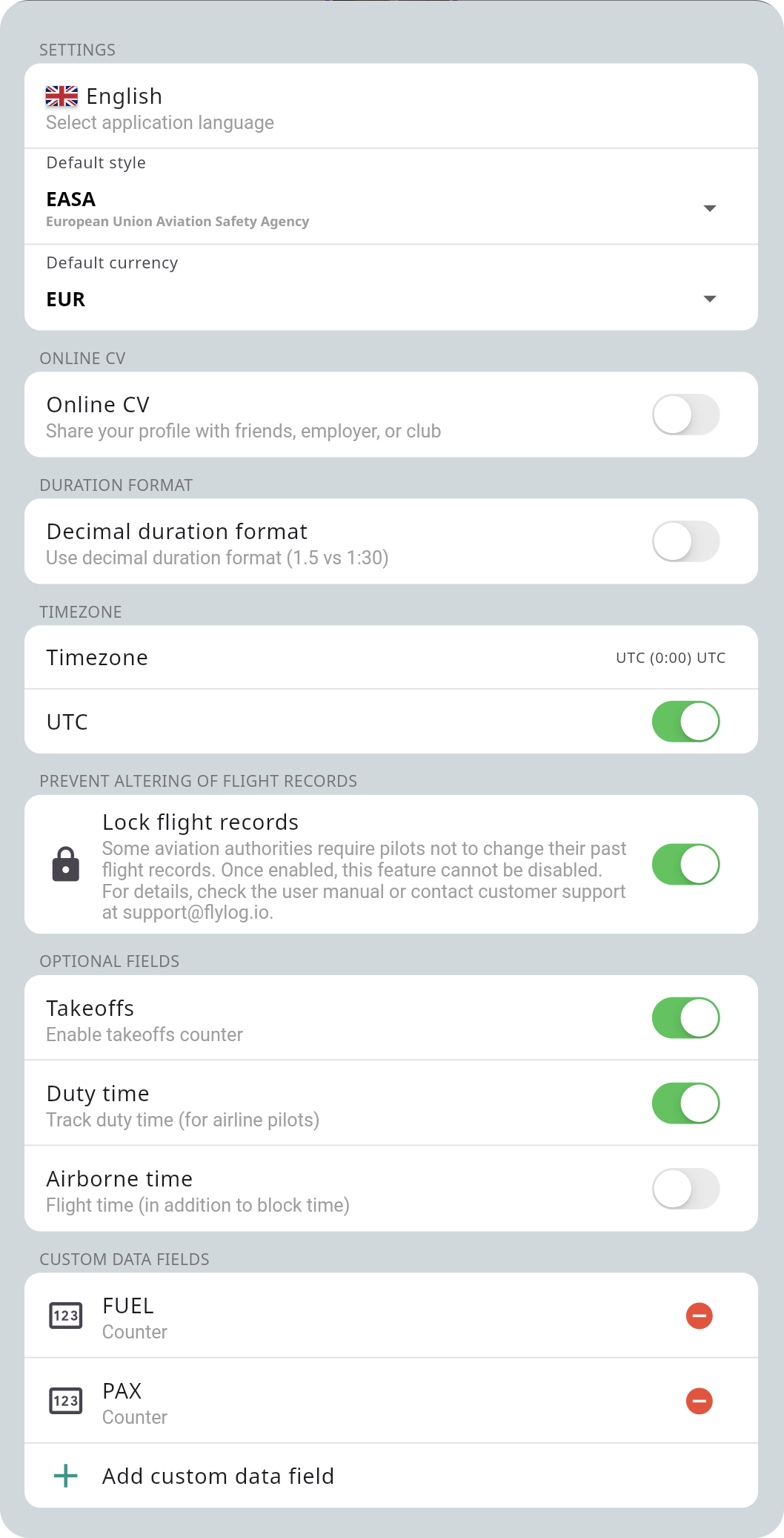 Customize your logbook